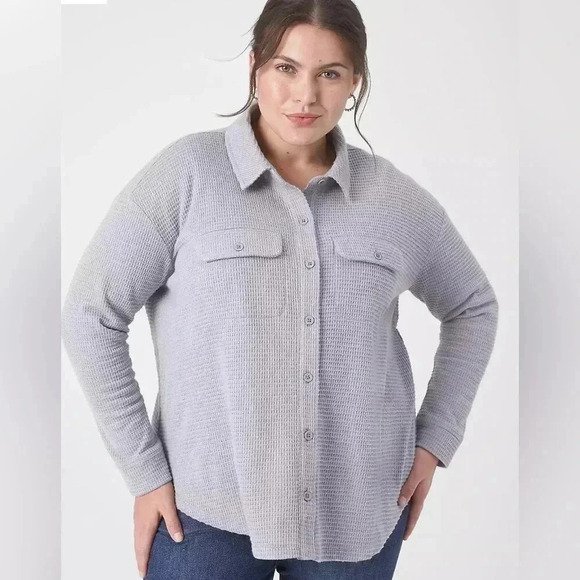 Lane Bryant Tops - Lane Bryant Relaxed Lumber Jane Button-Down Waffle Knit Shacket Top Sz 14 16 1X